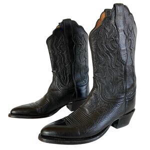 Lucchese Black Leather Western Cowboy Boots Womens size 8 B Stacked Heel